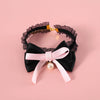 Elastic Princess Pet Collar-Velvet Bow & Antibacterial Pearls with Breakaway Safety Buckle,Adjustable Cat/Dog Birthday Necklace
