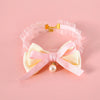 Elastic Princess Pet Collar-Velvet Bow & Antibacterial Pearls with Breakaway Safety Buckle,Adjustable Cat/Dog Birthday Necklace